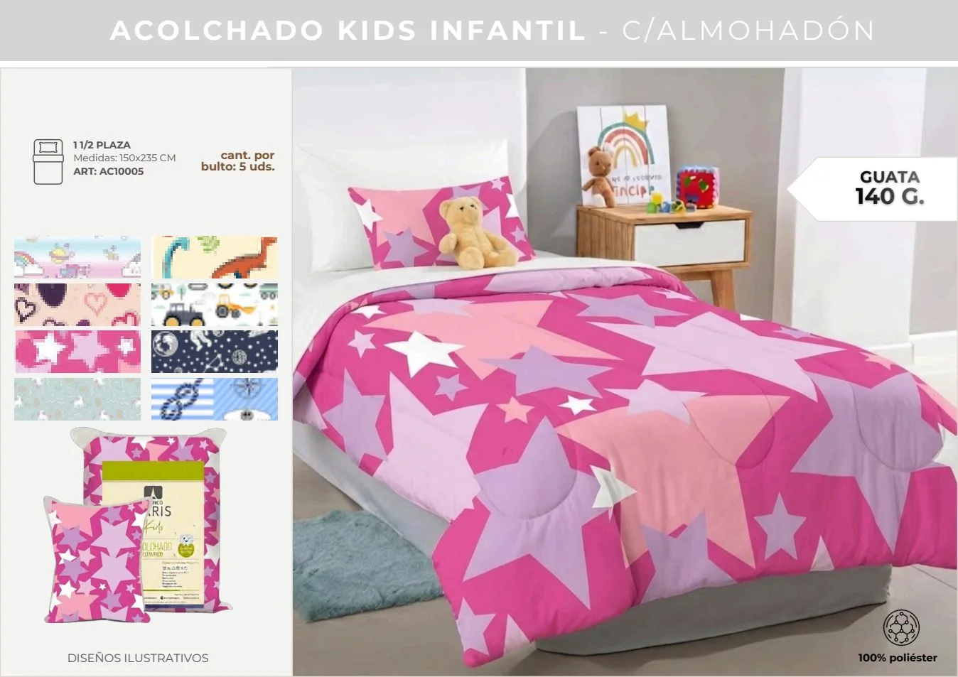 ACOLCHADO KIDS INFANTIL C/ALMOHADON 1 1/2