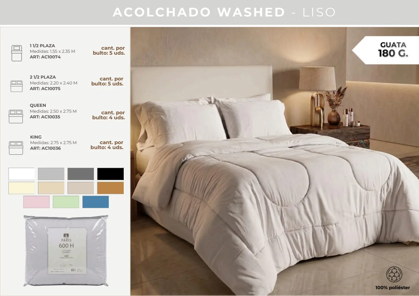 ACOLCHADO SATEN WASHED 600 H LISO KING