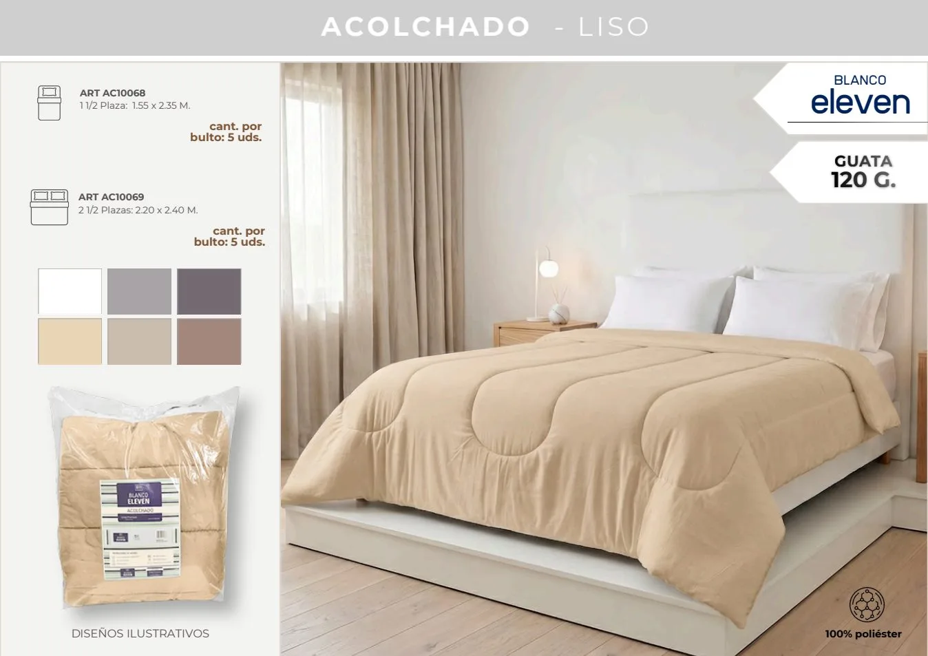 ACOLCHADO MICROFIBRA LISO BLANCO ELEVEN 2 1/2