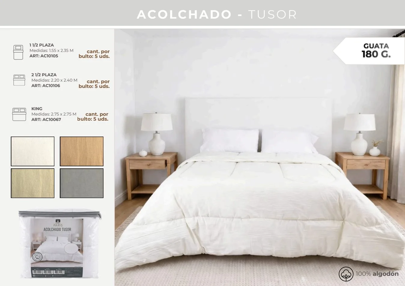 ACOLCHADO TUSOR 1 1/2 100% ALGODON