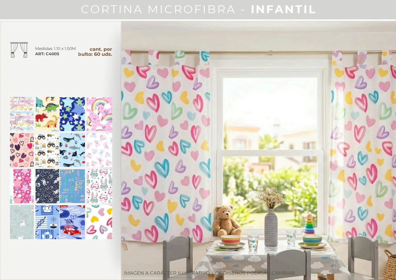 CORTINA INFANTIL MICROFIBRA 1,10 M