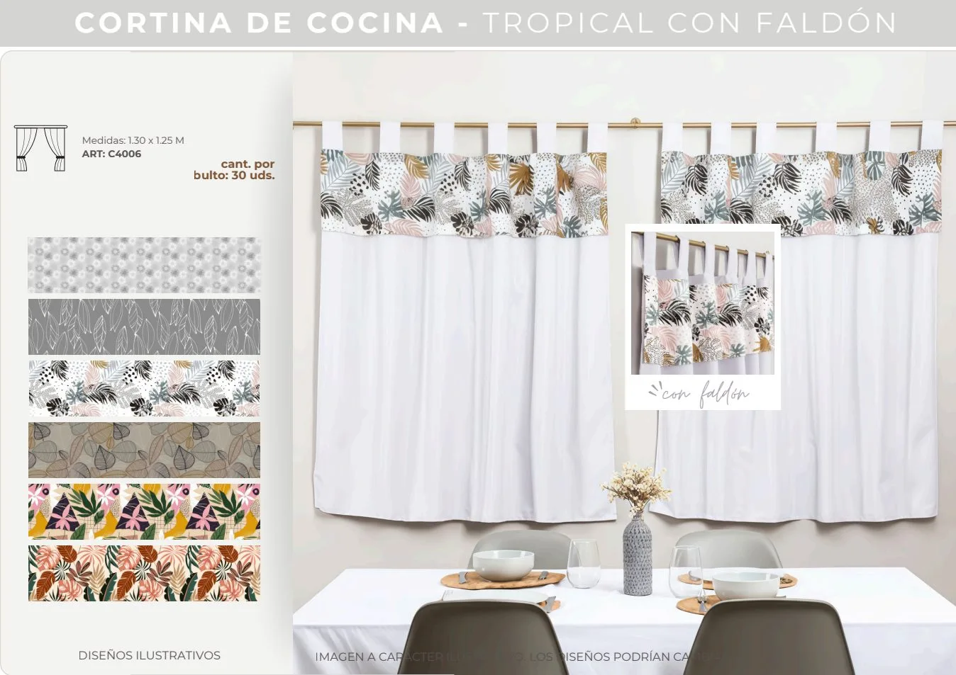 CORTINA COCINA TROPICAL C/FALDON 1.25M