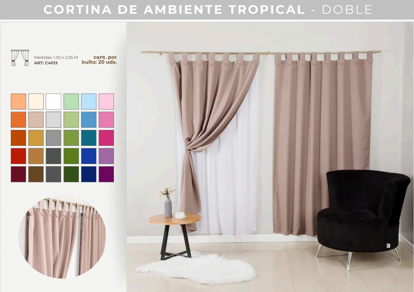 CORTINA AMBIENTE TROPICAL DOBLE 2.05M