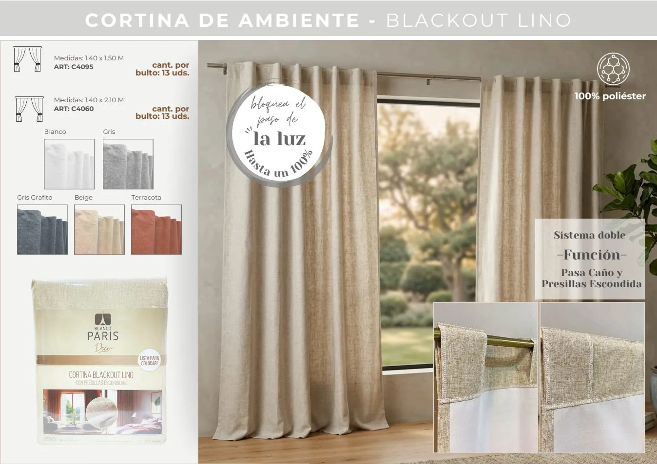 CORTINA AMBIENTE BLACKOUT LINO 2.10 M