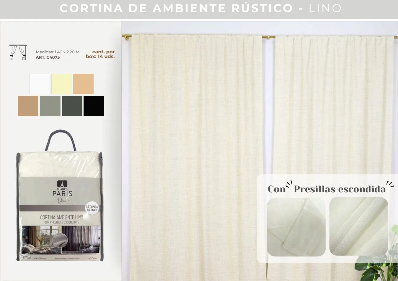 CORTINA AMBIENTE RUSTICO LINO 1.40 X 2.20MTS (CH-BP)