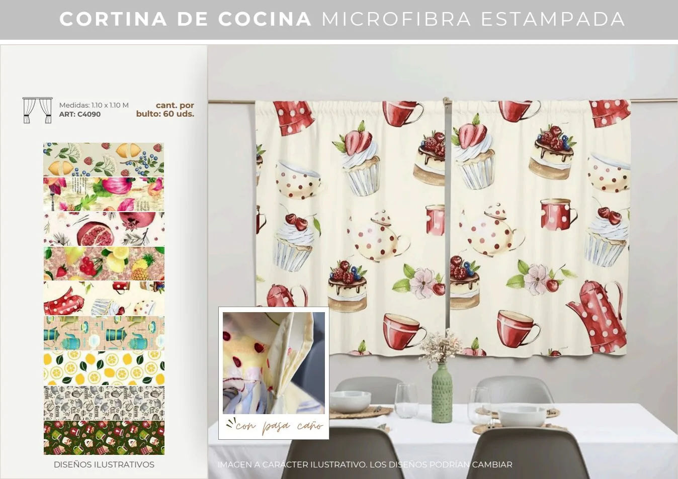 CORTINA MICROFIBRA COCINA EST C/PASA CAÑO 1.10 M