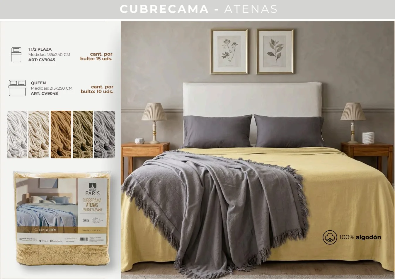 CUBRECAMA ATENAS LISO QUEEN