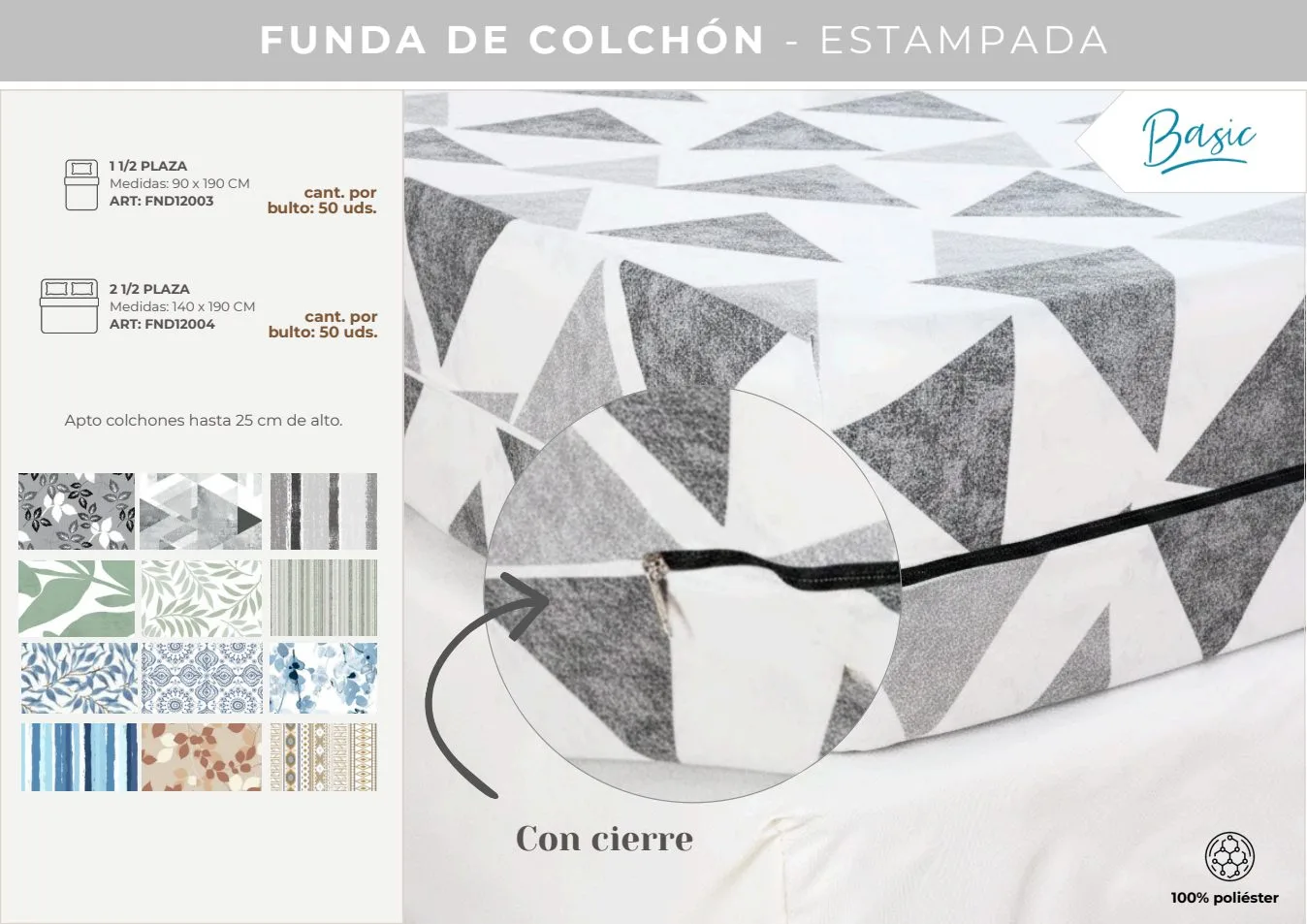 FUNDA COLCHON ESTAMPADA 2 1/2 140X25X190