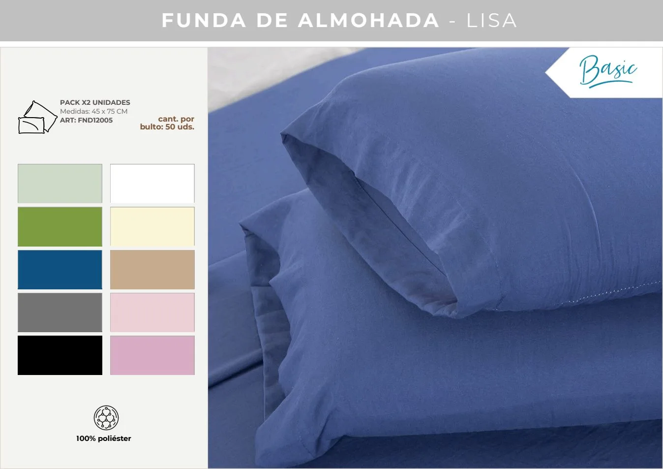 FUNDA ALMOHADA MIC LISA PACK X2