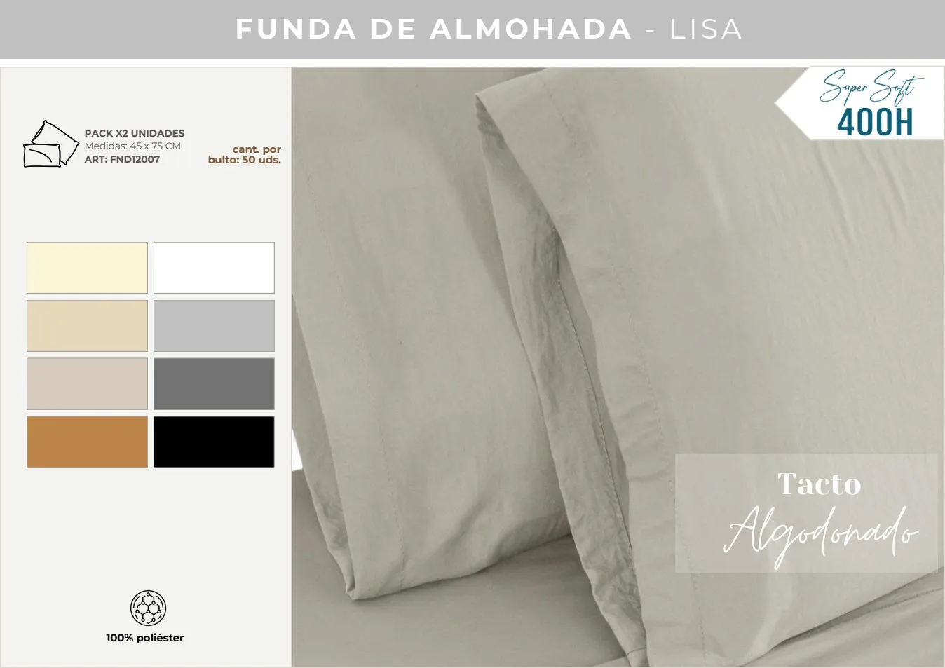 FUNDA ALMOHADA SUPER SOFT 400H PACK X2