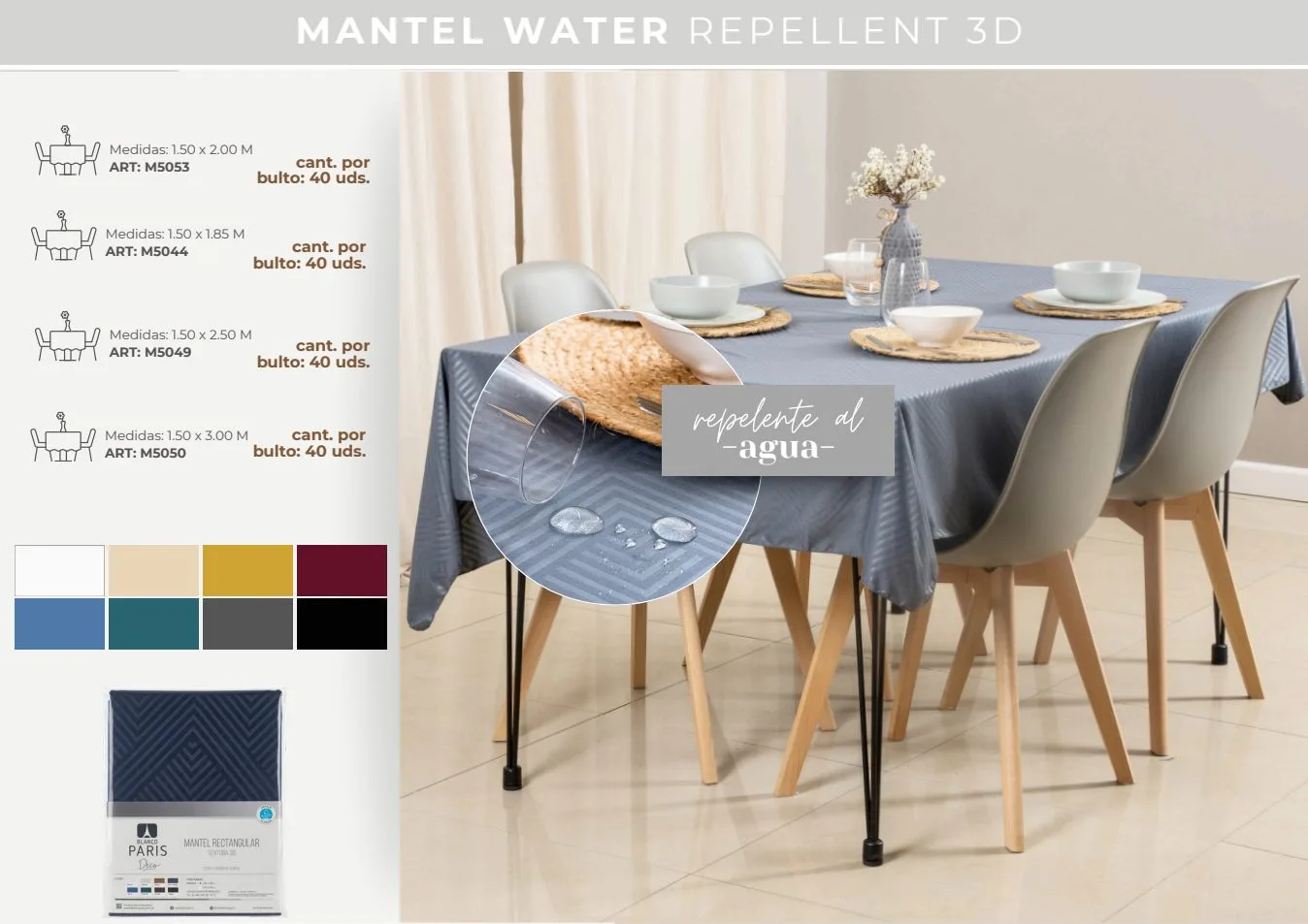 MANTEL RETANGULAR WATER REPELENT 3D 1.50 X 1.85M
