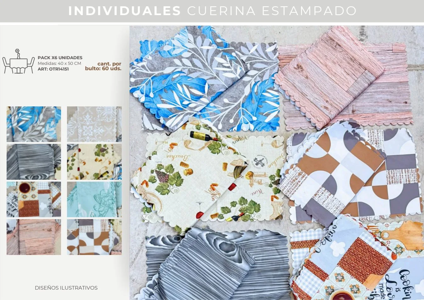 INDIVIDUAL CUERINA ESTAMPADO 40X50 CM SET X 6 UND
