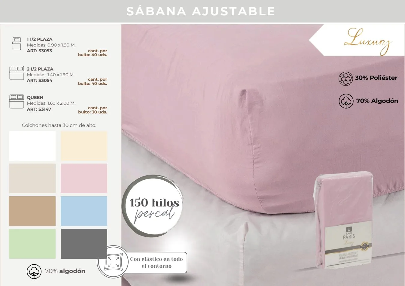AJUSTABLE LUXURY 150 HILOS QUEEN