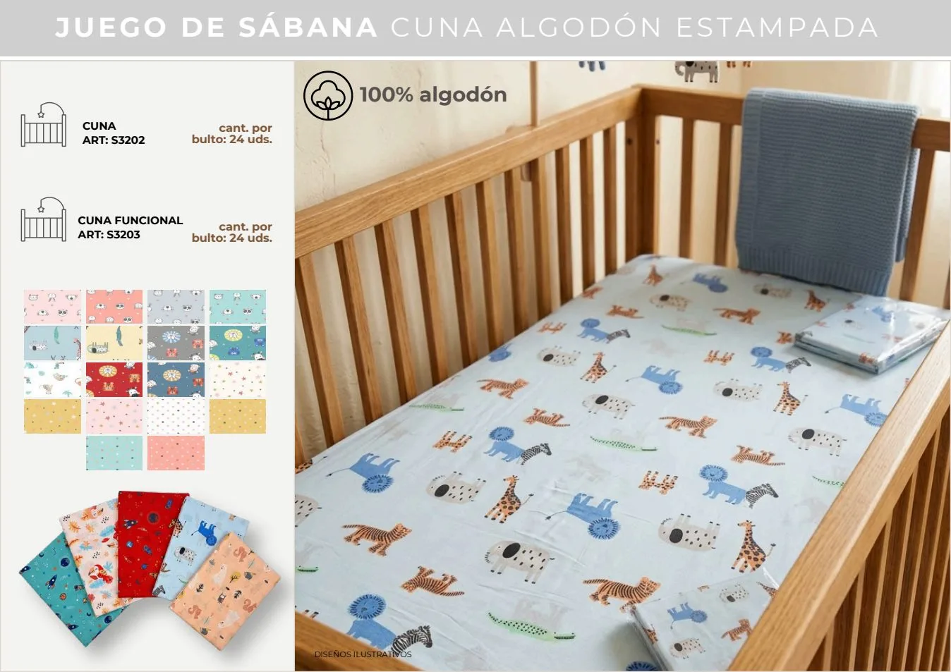 JGO SABANA CUNA FUNCIONAL ALGODON ESTAMPADA