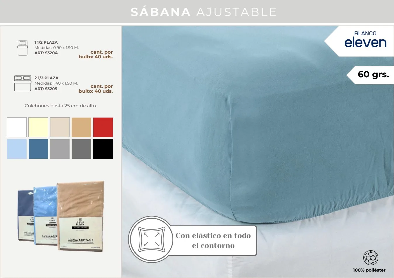 AJUSTABLE SABANA BLANCO ELEVEN 2 1/2