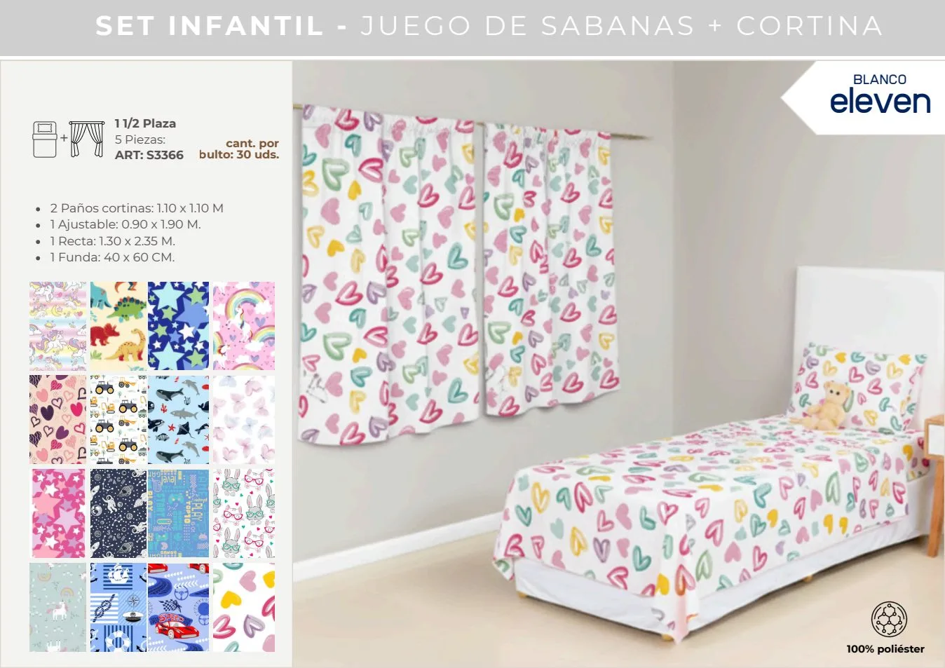 SET INFANTIL JGO SABANAS + CORTINA 1,10 MTS