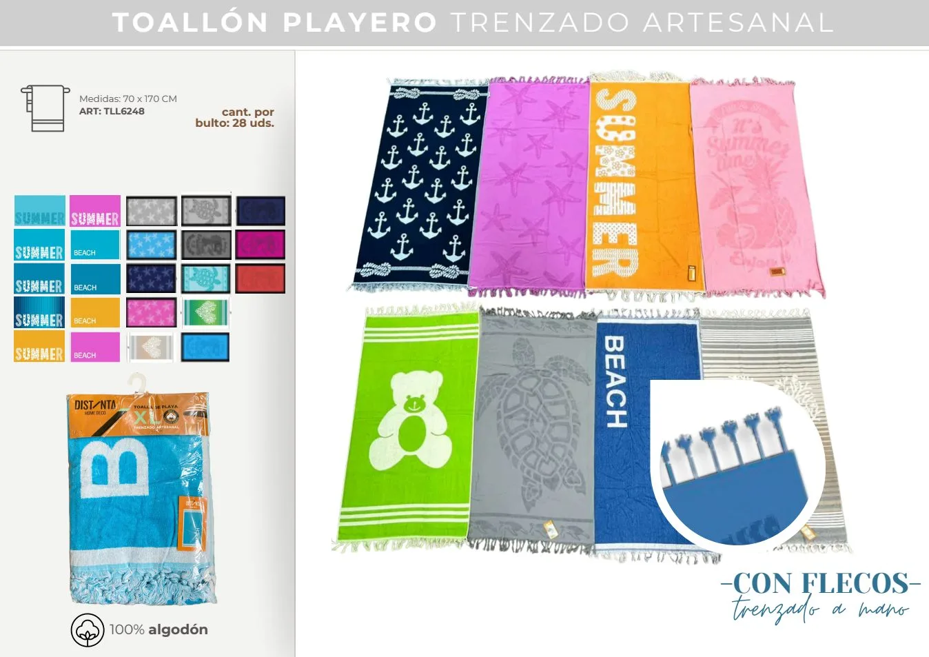 TOALLON PLAYA XL TRENZADO ARTESANAL 100% ALG 0.90 X 1.70M (IMP- EG)