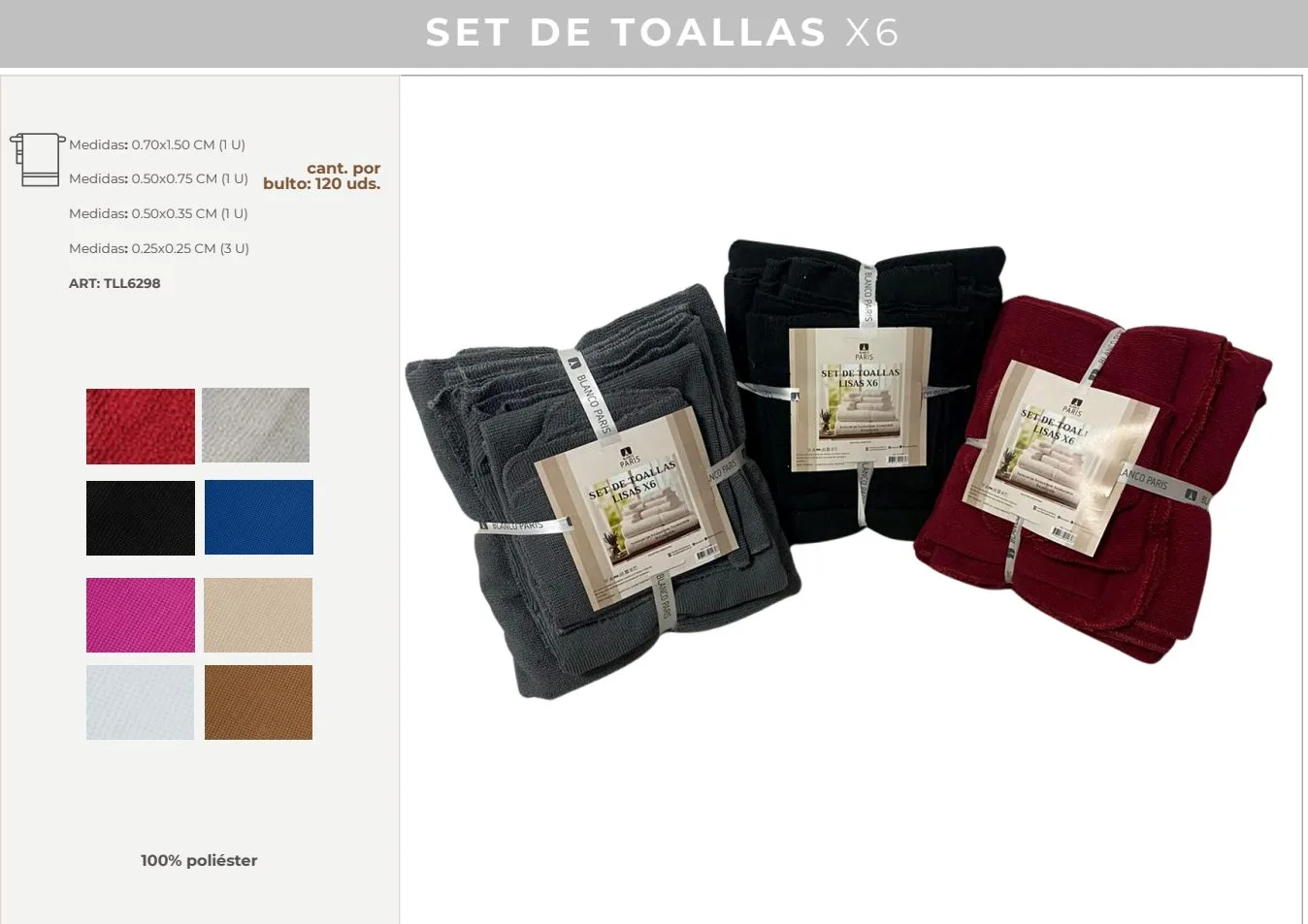 SET DE TOALLAS MICRO LISAS X6