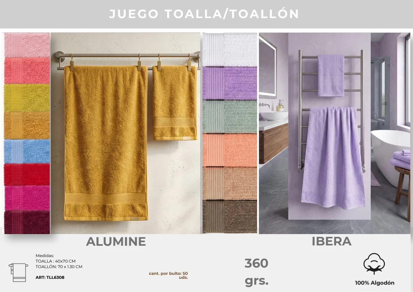 JUEGO TOALLA Y TOALLON ALUMINE/IBERA 360 G